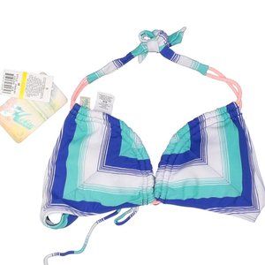 Hobie Boho Halter Striped Multi Blues Woman’s Bodycon Bikini Top M *NWT*